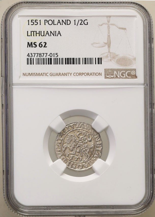 Zygmunt II August. Półgrosz 1551, Wilno NGC MS62